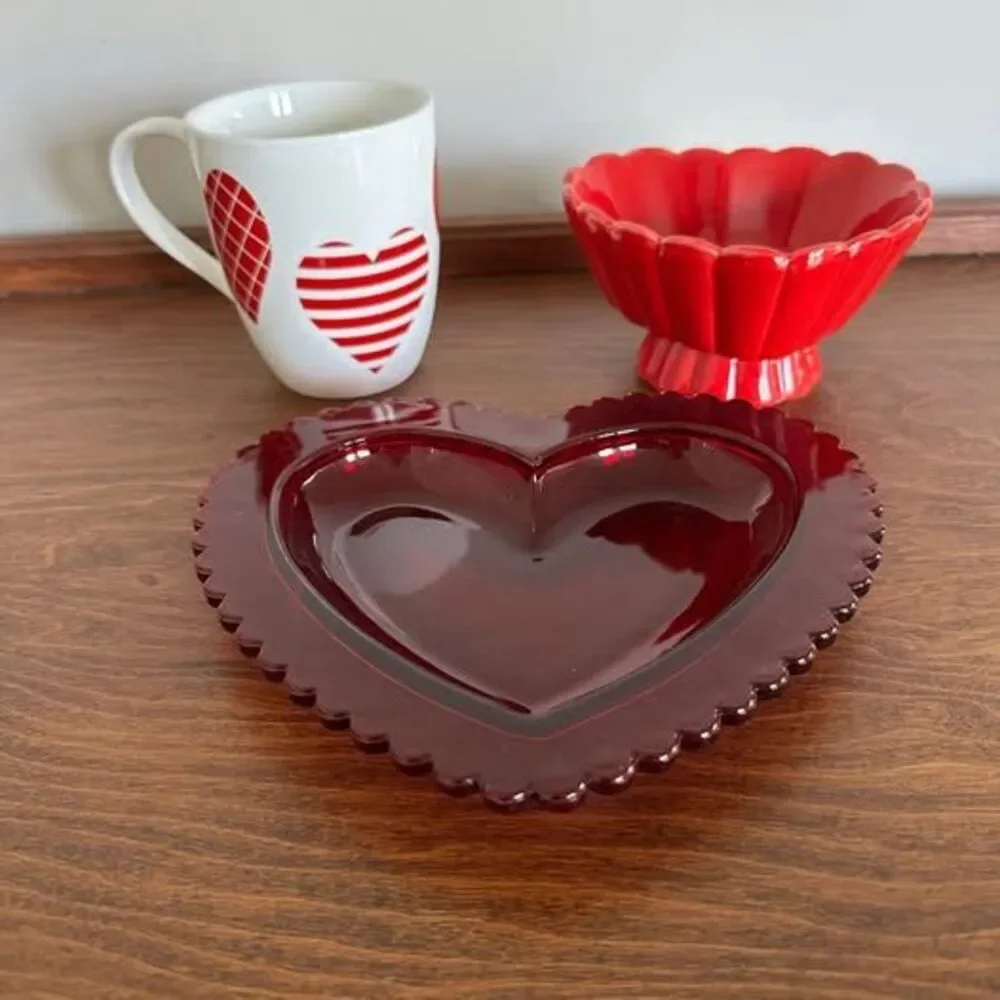 Heart Decor 3 Piece Set Mug Footed Bowl Plate :ove Wedding Bridal